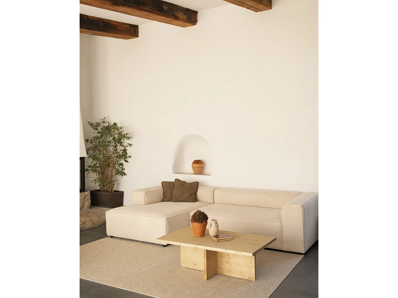 Mesa de centro de madera maciza en tono roble medio de 120x40cm - TENA - DECOWOOD