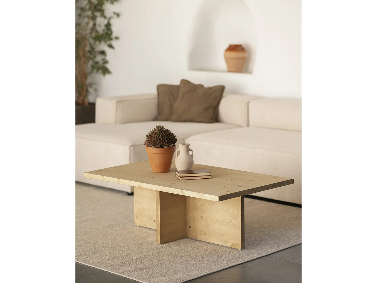 Tavolino in legno massiccio colore marrone chiaro 120x40cm - TENA - DECOWOOD