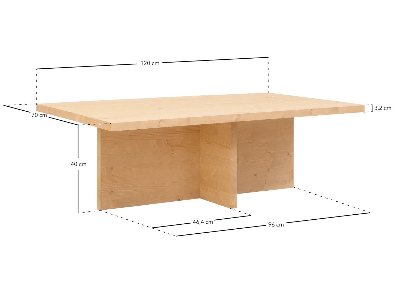 Tavolino in legno massiccio colore marrone chiaro 120x40cm - TENA - DECOWOOD