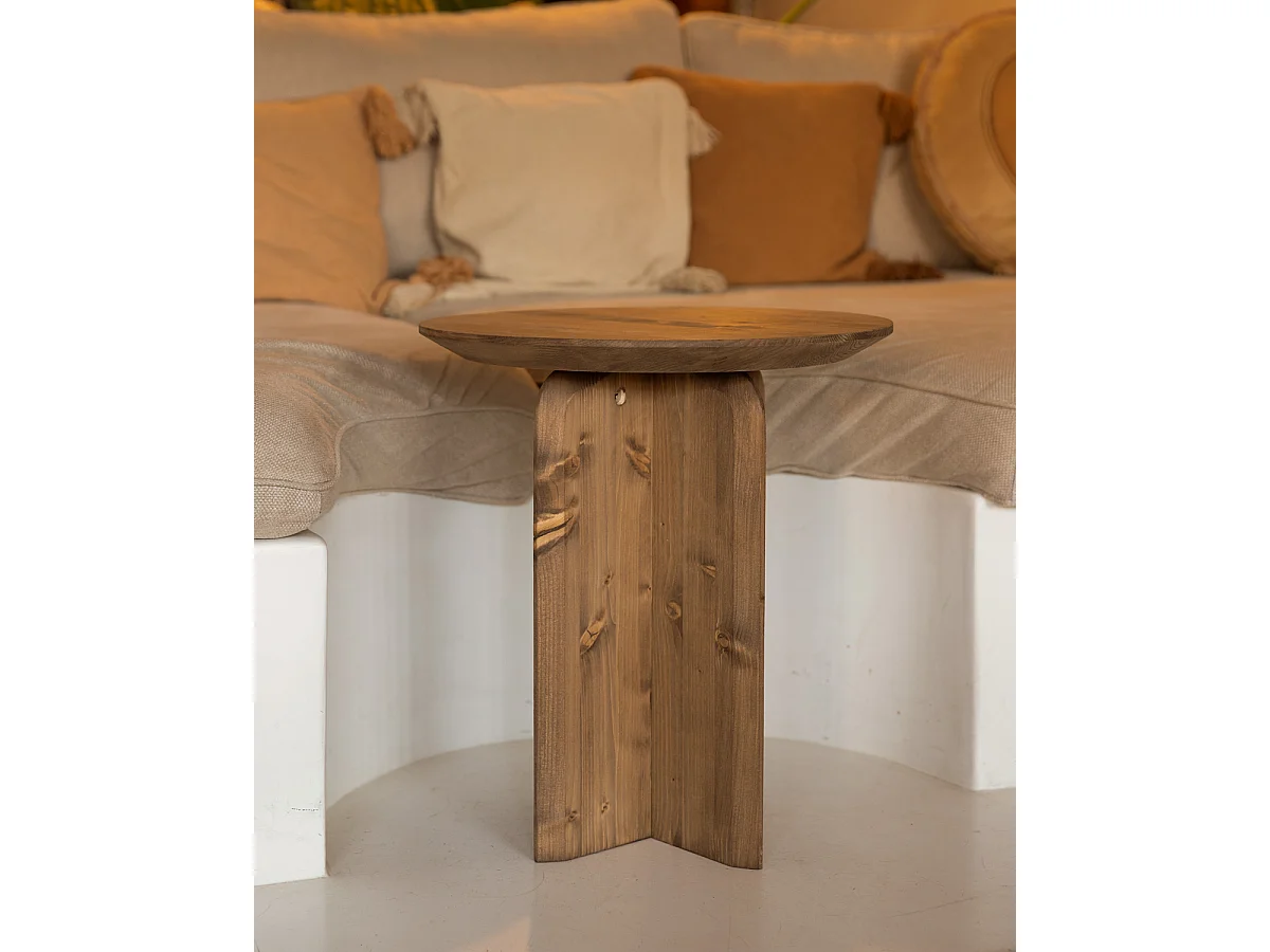 Mesa auxiliar redonda de madera de abeto maciza Decowood en color roble oscuro 50x45cm - BLOOM - DECOWOOD