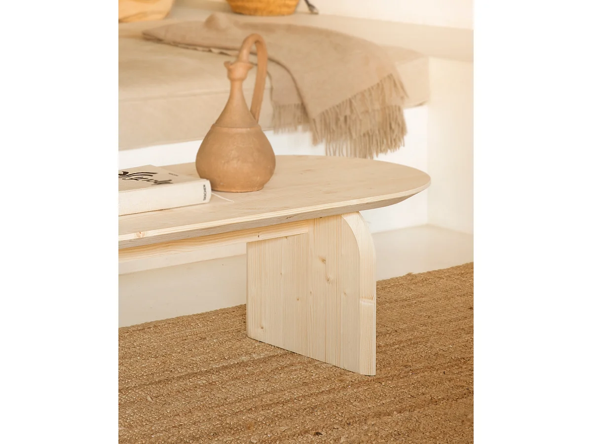 Tavolino basso ovale in legno massello in tono naturale 120x35cm - BLOOM - DECOWOOD