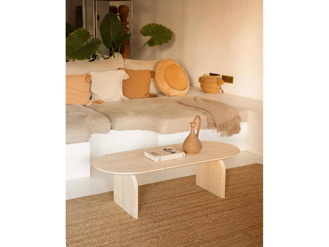 Tavolino basso ovale in legno massello in tono naturale 120x35cm - BLOOM - DECOWOOD