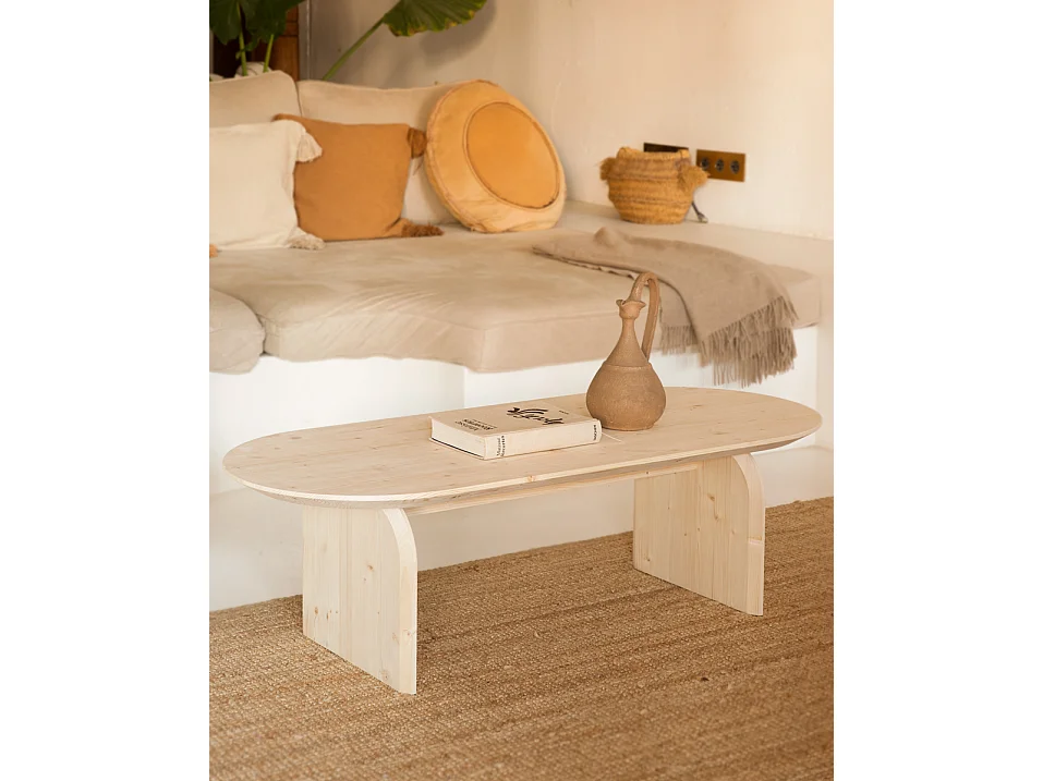 Tavolino basso ovale in legno massello in tono naturale 120x35cm - BLOOM - DECOWOOD