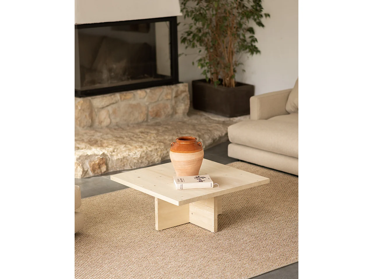 Tavolino quadrato in legno massiccio colore naturale 80x33,22cm - TENA - DECOWOOD