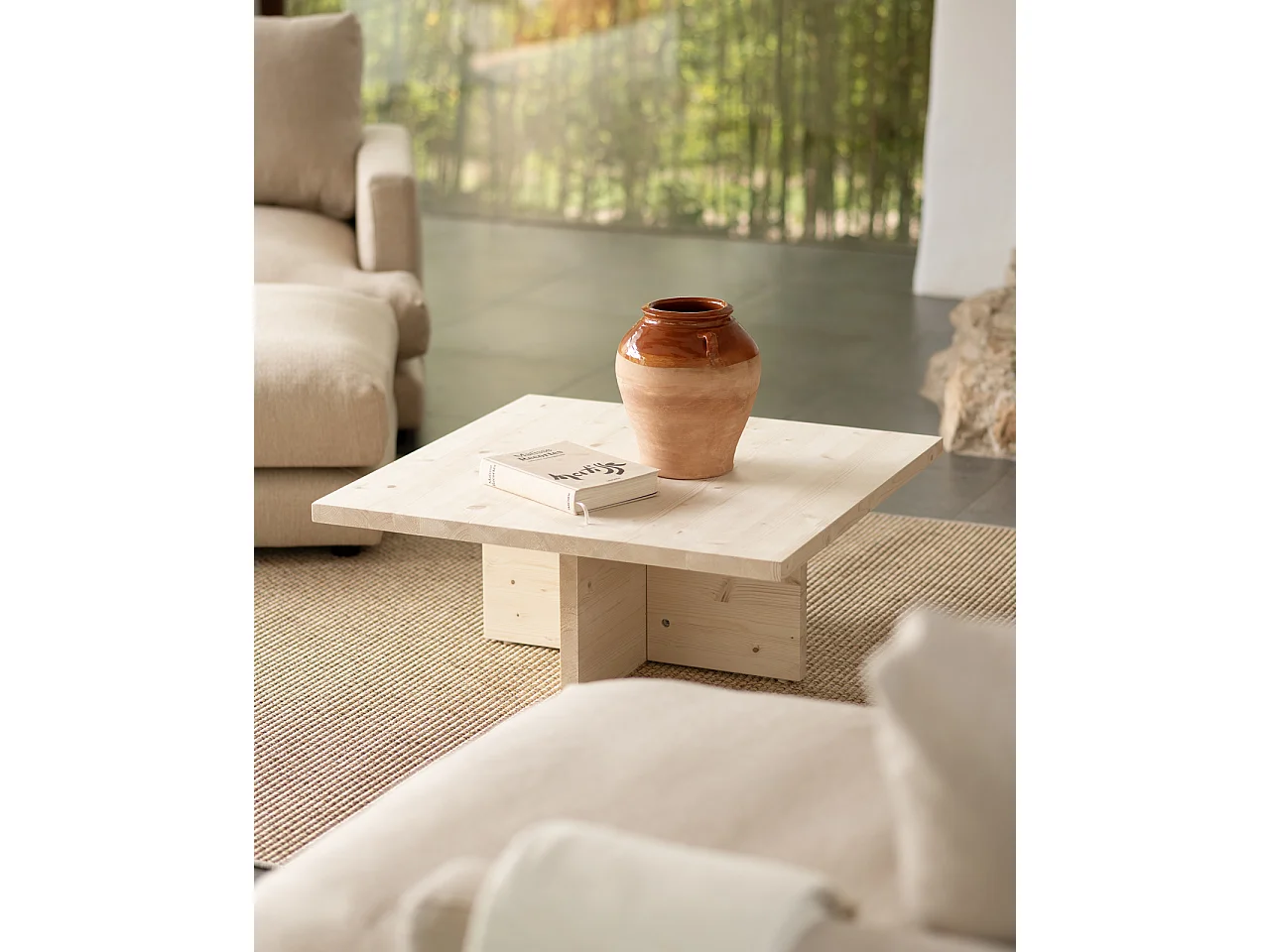 Tavolino quadrato in legno massiccio colore naturale 80x33,22cm - TENA - DECOWOOD