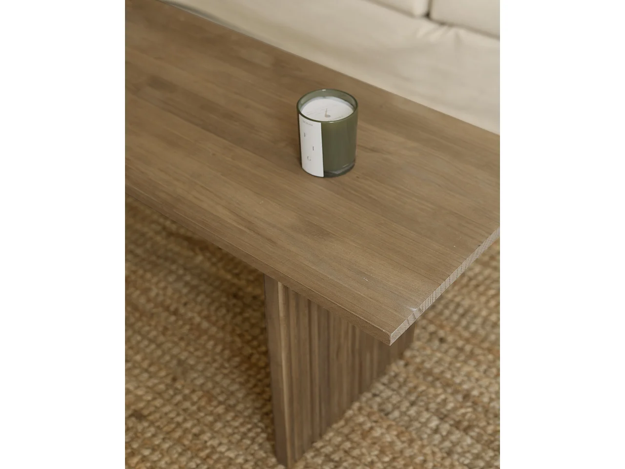 Mesa de centro rectangular de madera de pino con patas ranuradas Decowood en color roble oscuro de 120x45cm - BALI - DECOWOOD