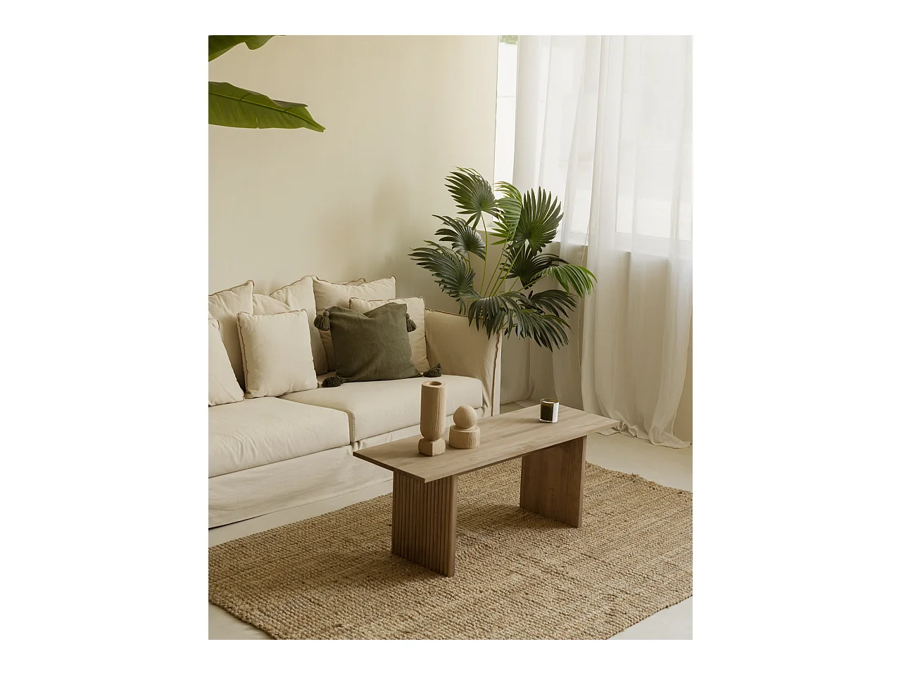 Table basse en bois de sapin vieilli 120x45cm - BALI - DECOWOOD