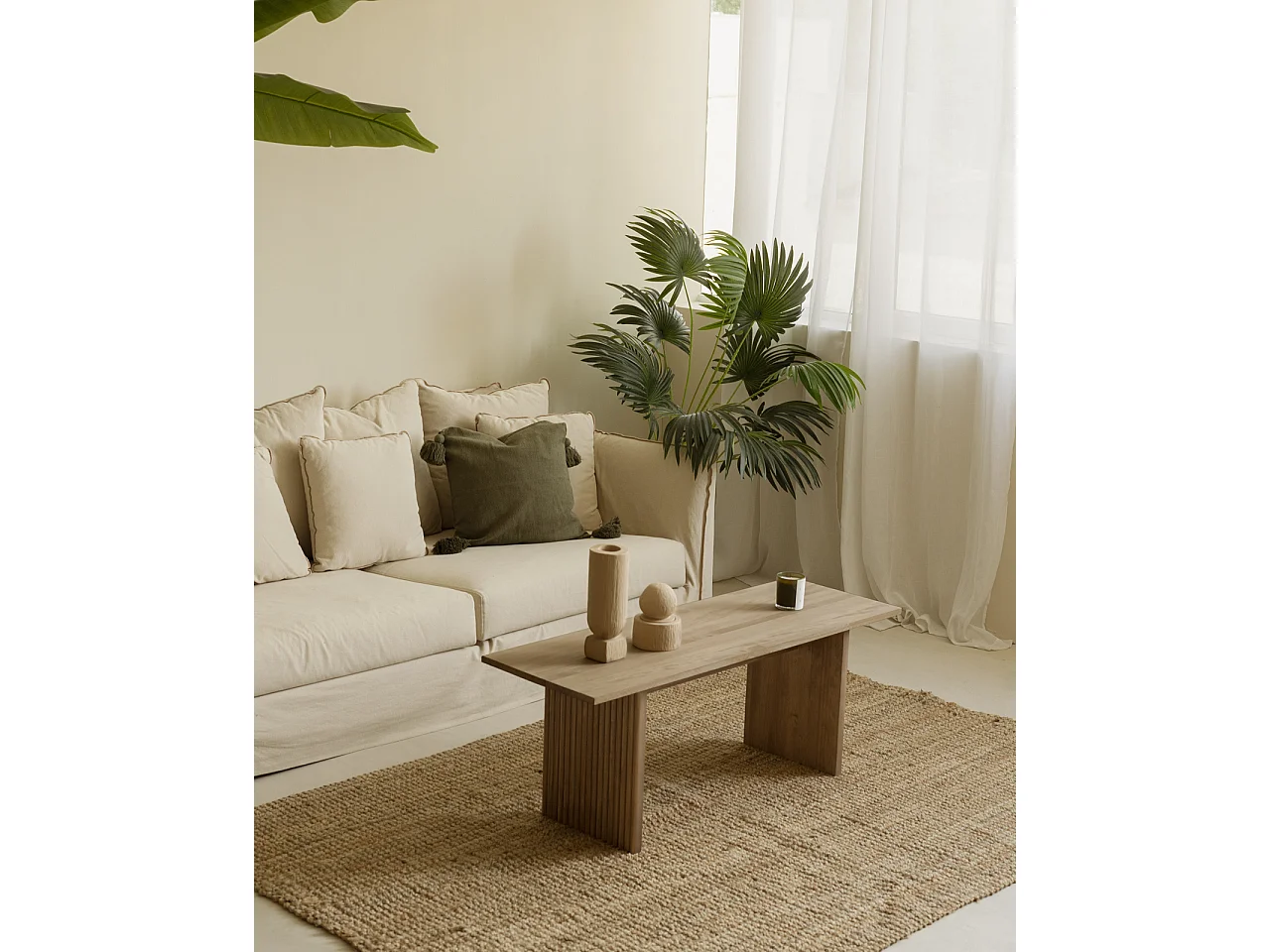 Tavolo basso rettangolare in legno massello in tono rovere scuro 120x45cm - BALI - DECOWOOD