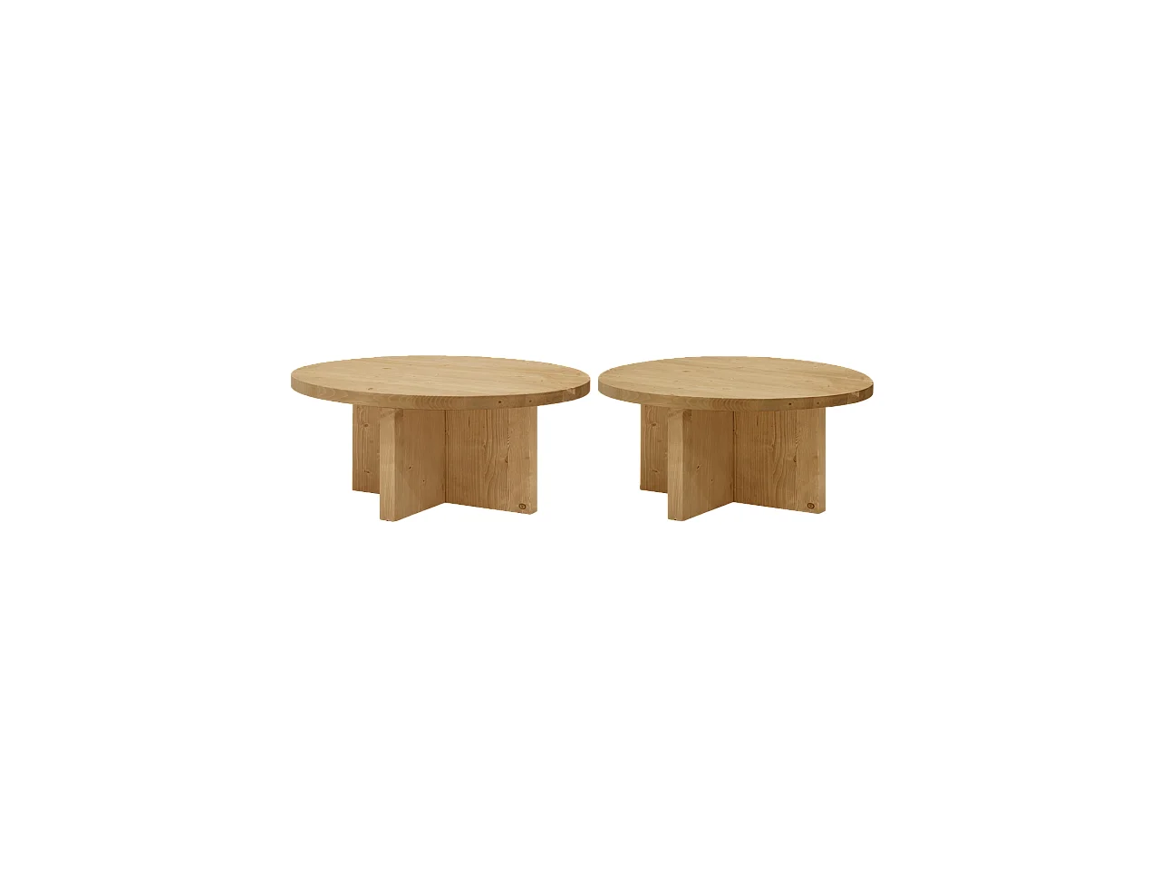 Kit de 2 mesas de centro redondas de madera de abeto Decowood en color roble medio de Ø60cm - TOKYO y Ø80cm - TOKYO - DECOWOOD