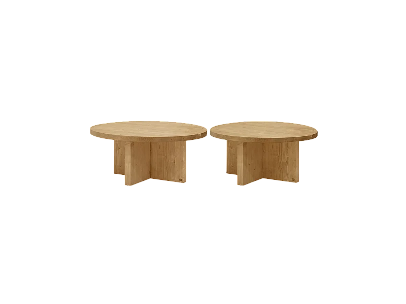 Set 2 tavolo basso rotondi in legno in tono marrone chiaro Ø80cm e Ø60cm - TOKYO - DECOWOOD