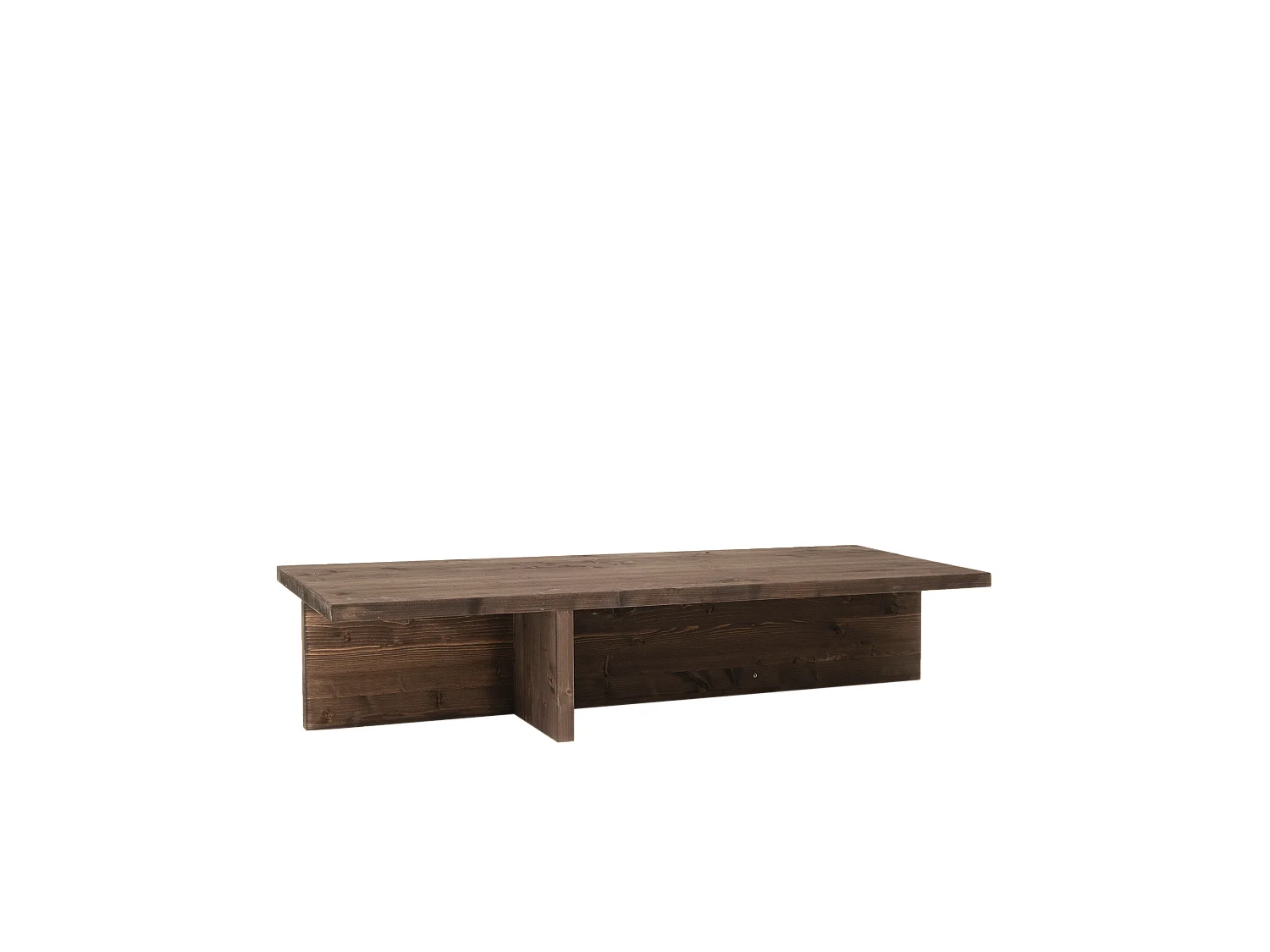 Mesa de centro rectangular de madera de abeto en color nogal 123,5x27cm - SAM - DECOWOOD