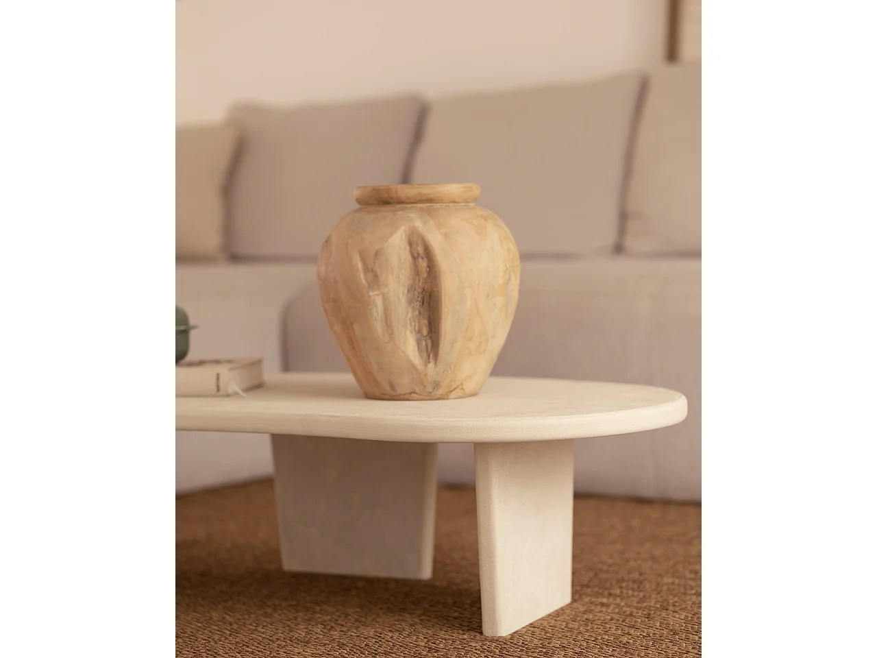 Table basse en microciment avec trois pieds blanc cassé 120x30cm - BIMBA - DECOWOOD