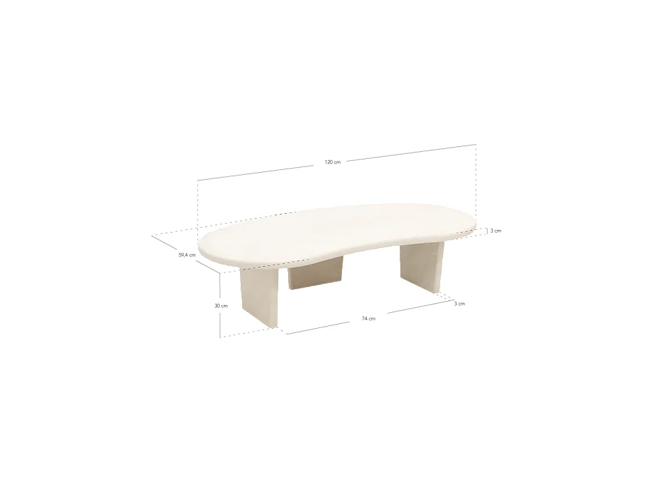 Table basse en microciment avec trois pieds blanc cassé 120x30cm - BIMBA - DECOWOOD