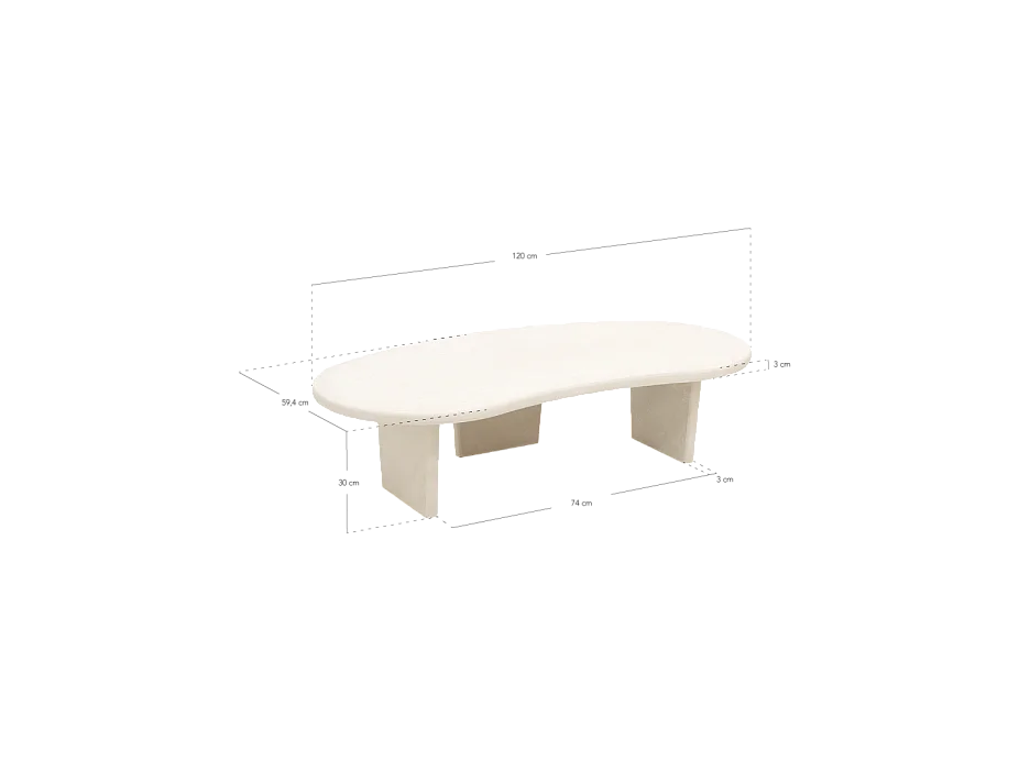 BIMBA - Tavolo basso in microcemento in tono bianco rotto 120x30cm - BIMBA - DECOWOOD