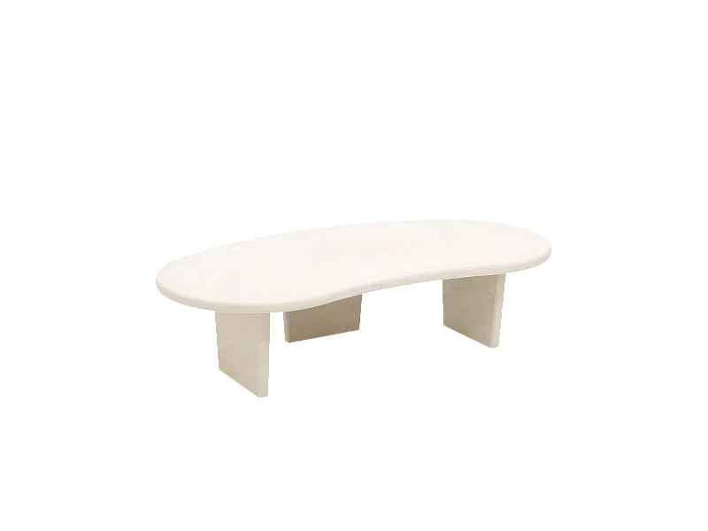 Mesa de centro de forma orgánica de microcemento Decowood con tres patas en color blanco roto de 120cm - BIMBA - DECOWOOD