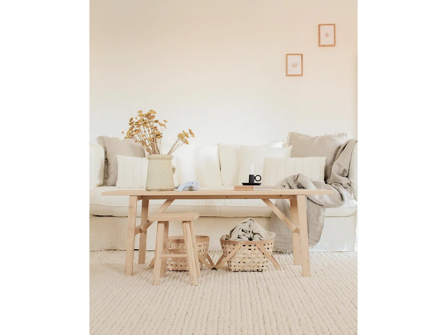 Tavolo basso rettangolare in legno massello in tono naturale 120x45cm - SIEP - DECOWOOD