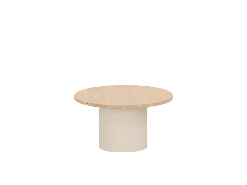 Tavolino rotondo in marmo travertino e microcemento beige 60x32cm