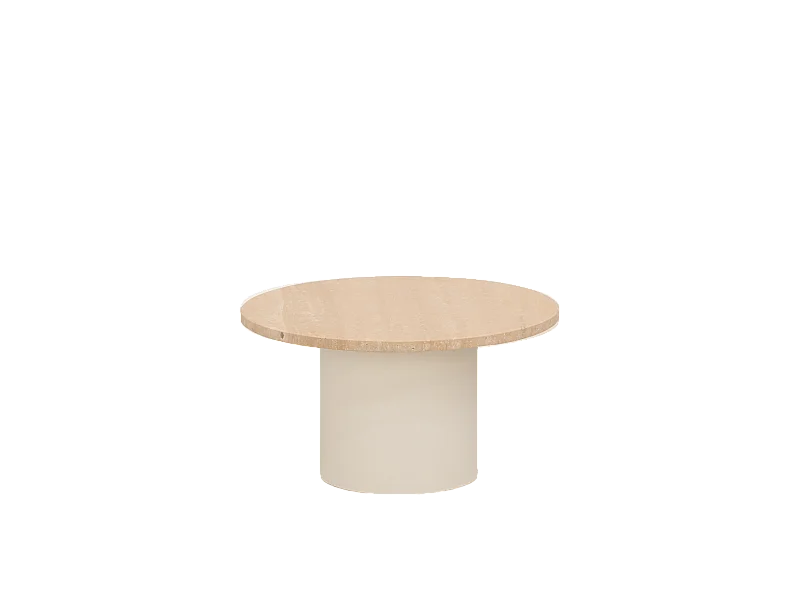 Mesa de centro redonda de mármol travertino y patas de microcemento tono beige DECOWOOD de Ø60x30cm - LUCÍA - DECOWOOD