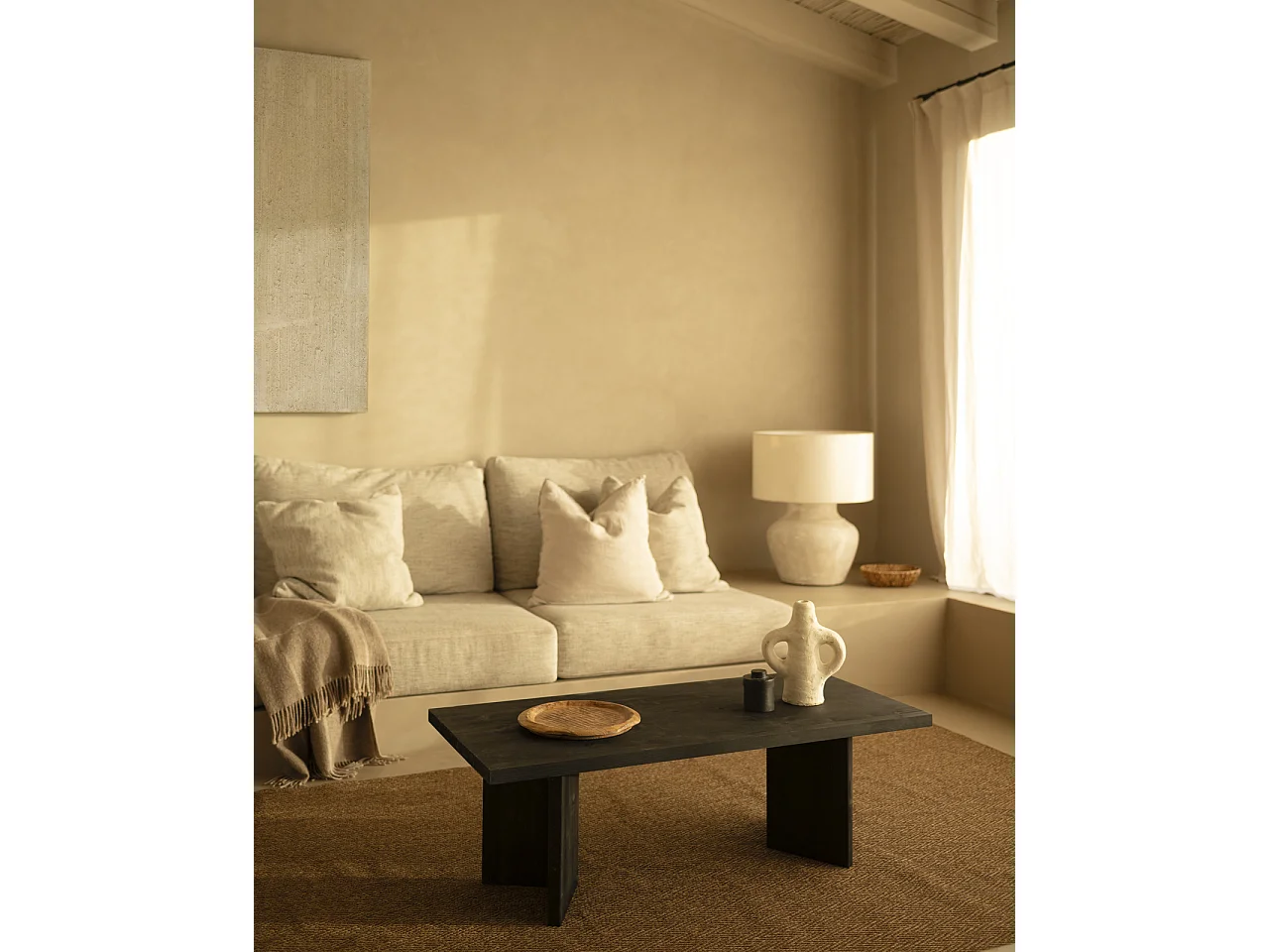 Table basse en bois de sapin en noir 120x50cm - KYOTO - DECOWOOD