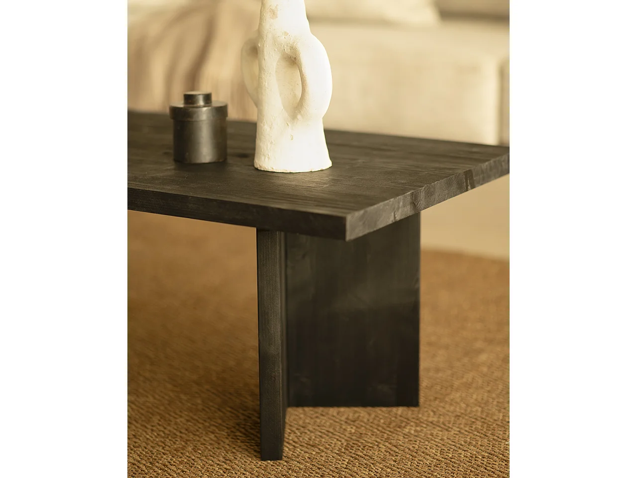 Table basse en bois de sapin en noir 120x50cm - KYOTO - DECOWOOD