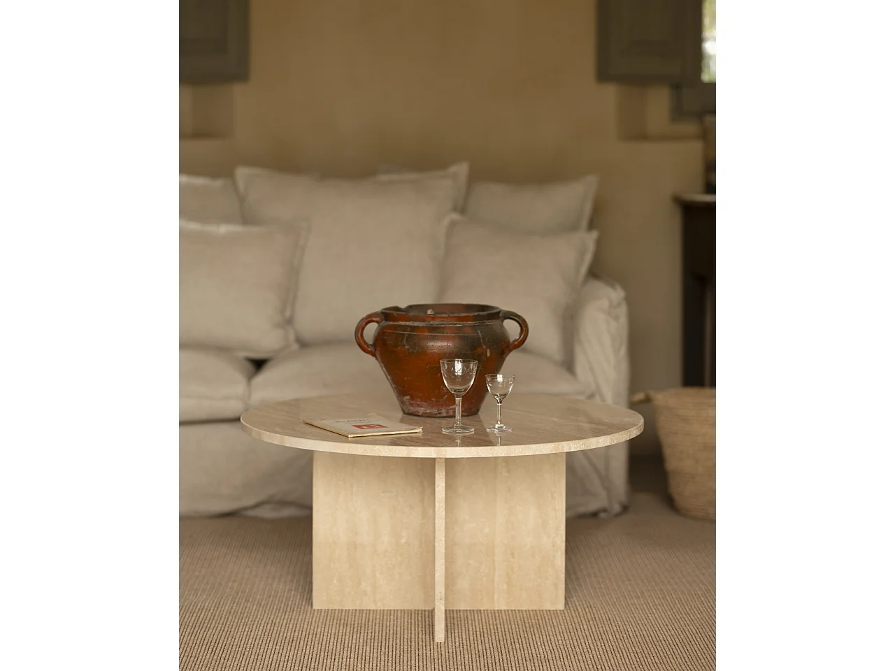 Mesa de centro redonda de mármol travertino DECOWOOD de Ø60x40cm - TOSCANA - DECOWOOD