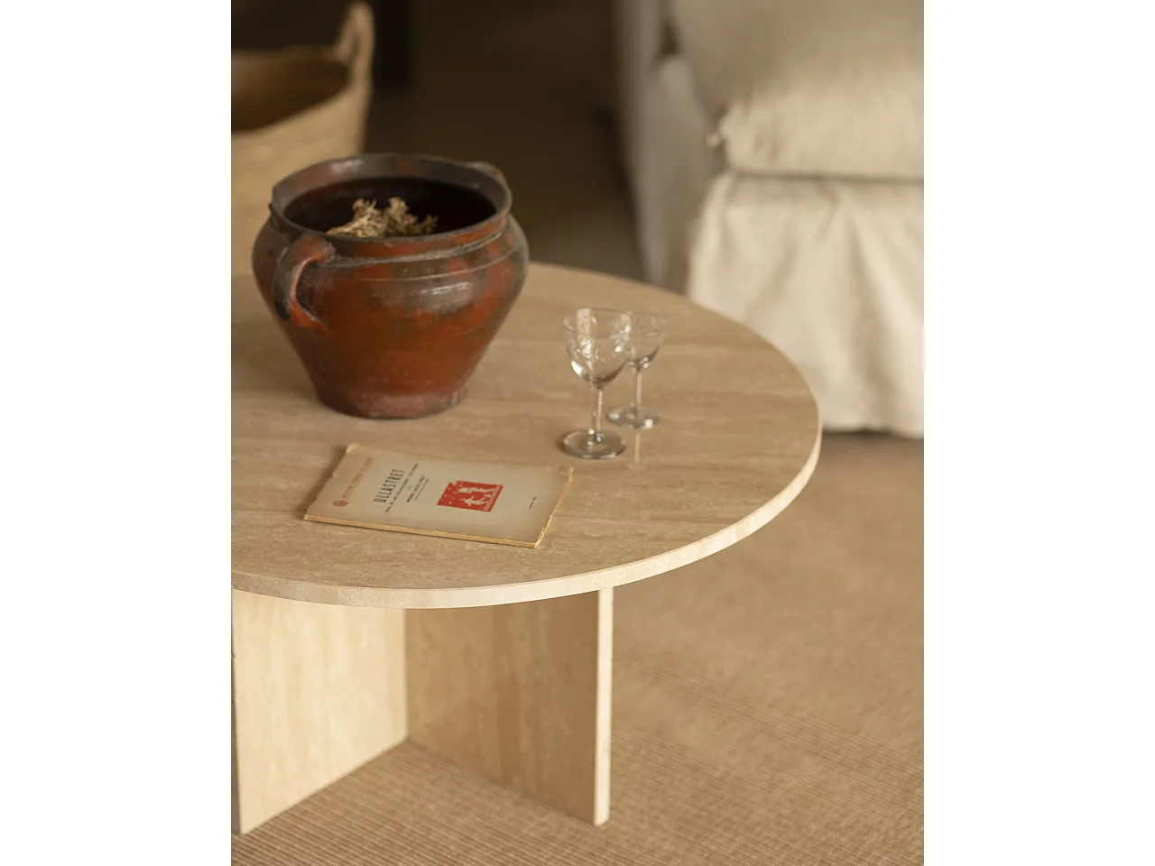 Tavolino rotondo in marmo travertino Ø60cm