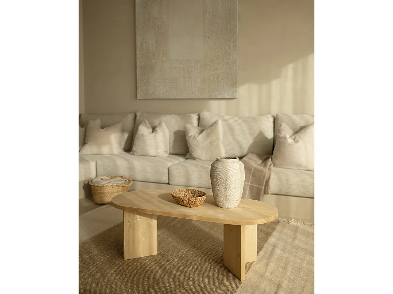 Mesa de centro de madera maciza en tono roble medio de 120cm - OSAKA - DECOWOOD