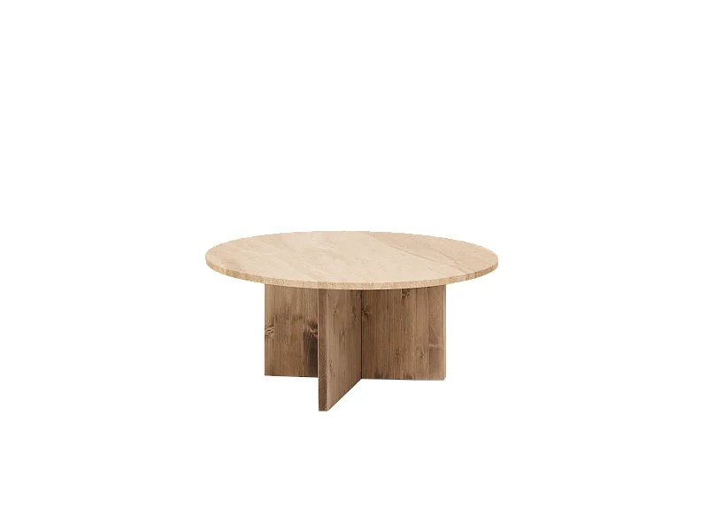 Mesa de centro redonda de mármol daino reale y patas de madera maciza DECOWOOD de Ø60x40cm - TOSCANA - DECOWOOD