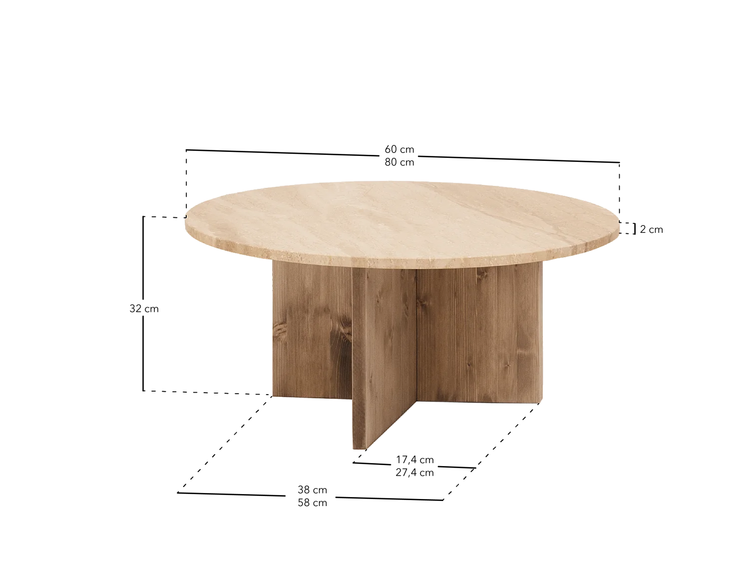 Table basse ronde en marbre daino reale avec pieds en bois massif Ø60cm - TOSCANA - DECOWOOD