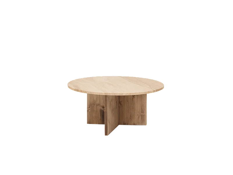 Mesa de centro redonda de mármol daino reale y patas de madera maciza DECOWOOD de Ø60x40cm - TOSCANA - DECOWOOD