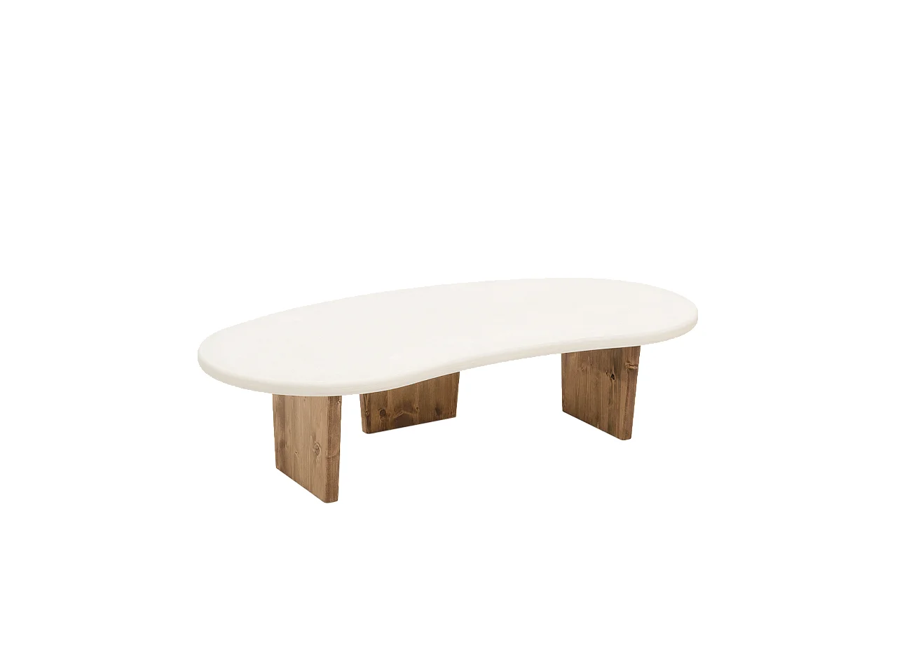Mesa de centro de forma orgánica de microcemento Decowood con tres patas en color roble oscuro y sobre de mesa blanco roto y de 120cm - BIMBA - DECOWOOD