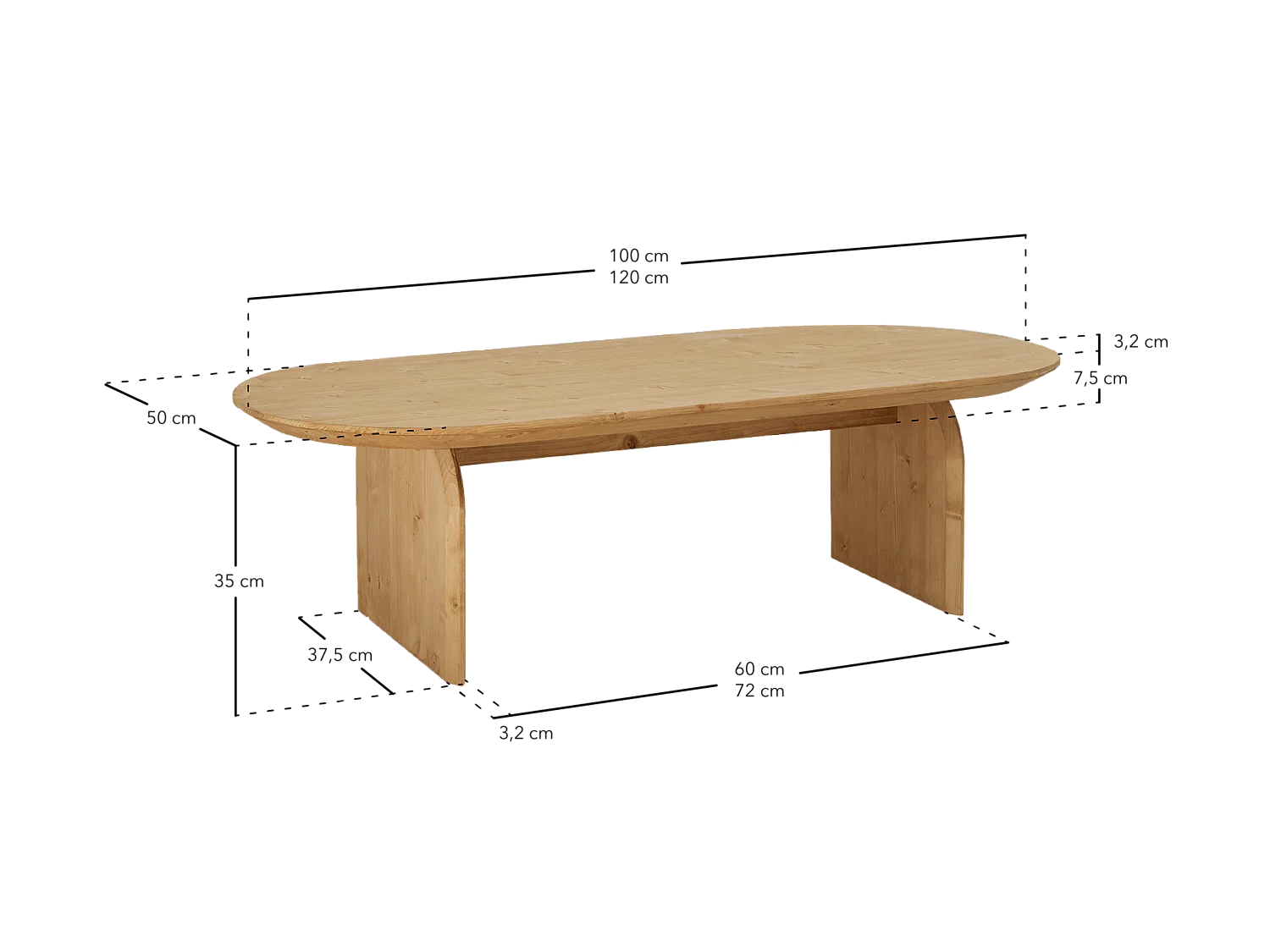 Tavolino basso ovale in legno massello in tono noce 120x35cm - BLOOM - DECOWOOD