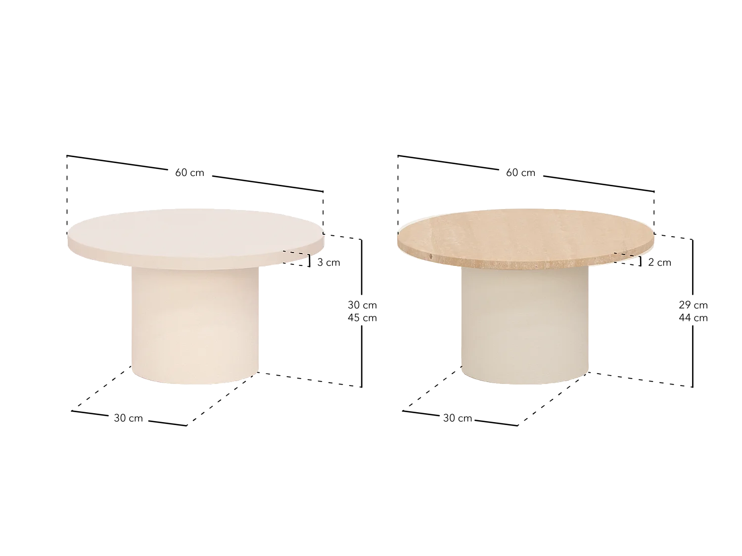 Tavolino rotondo in microcemento colore bianco rottura di 60x33cm