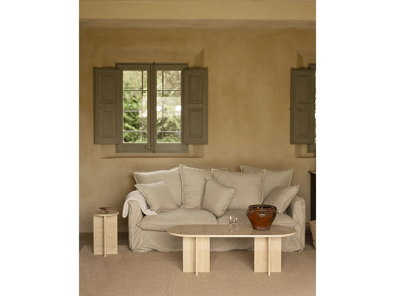 Mesa de centro de mármol travertino DECOWOOD de 120x50cm - TOSCANA - DECOWOOD