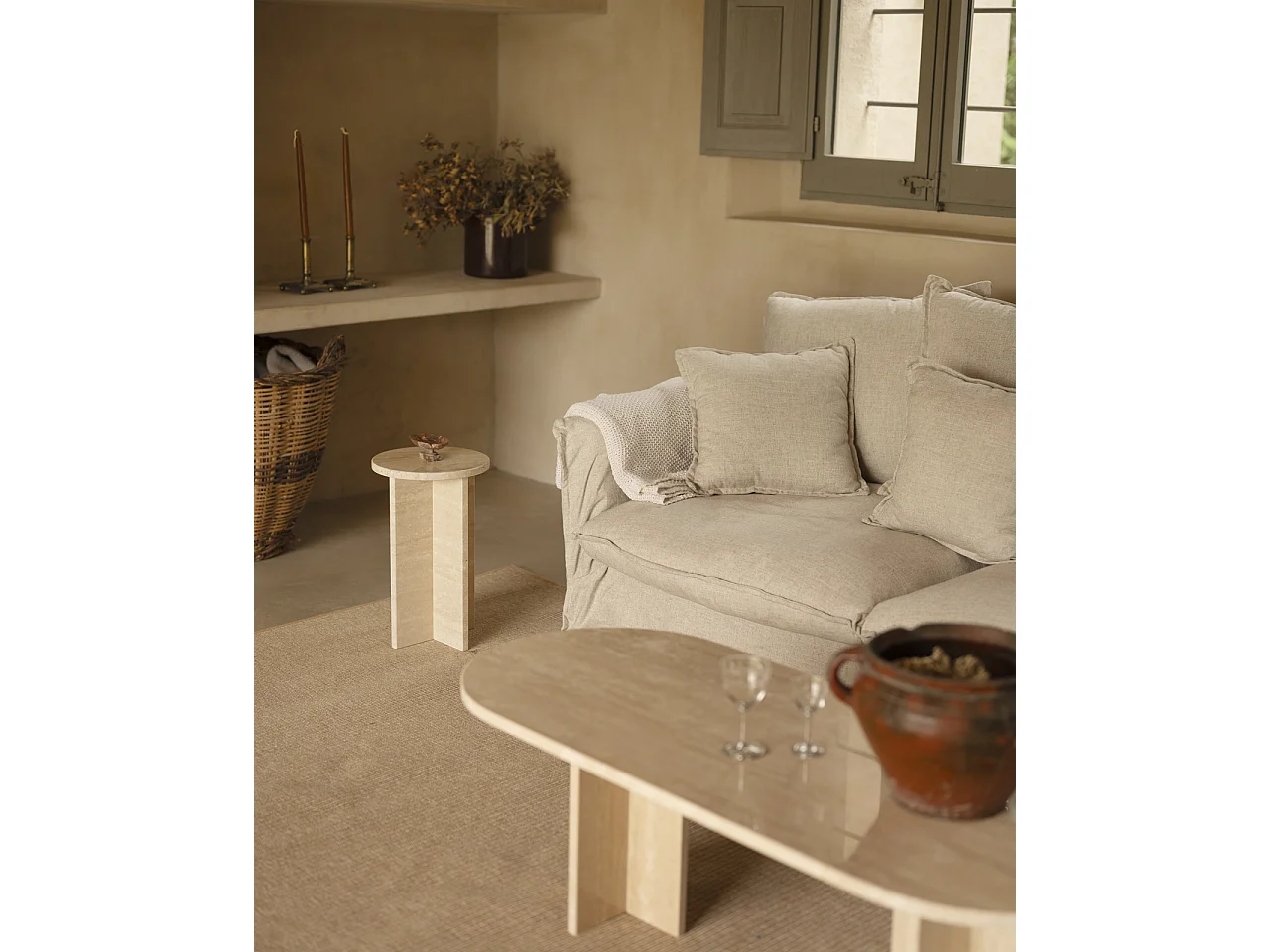 Mesa de centro de mármol travertino DECOWOOD de 120x50cm - TOSCANA - DECOWOOD