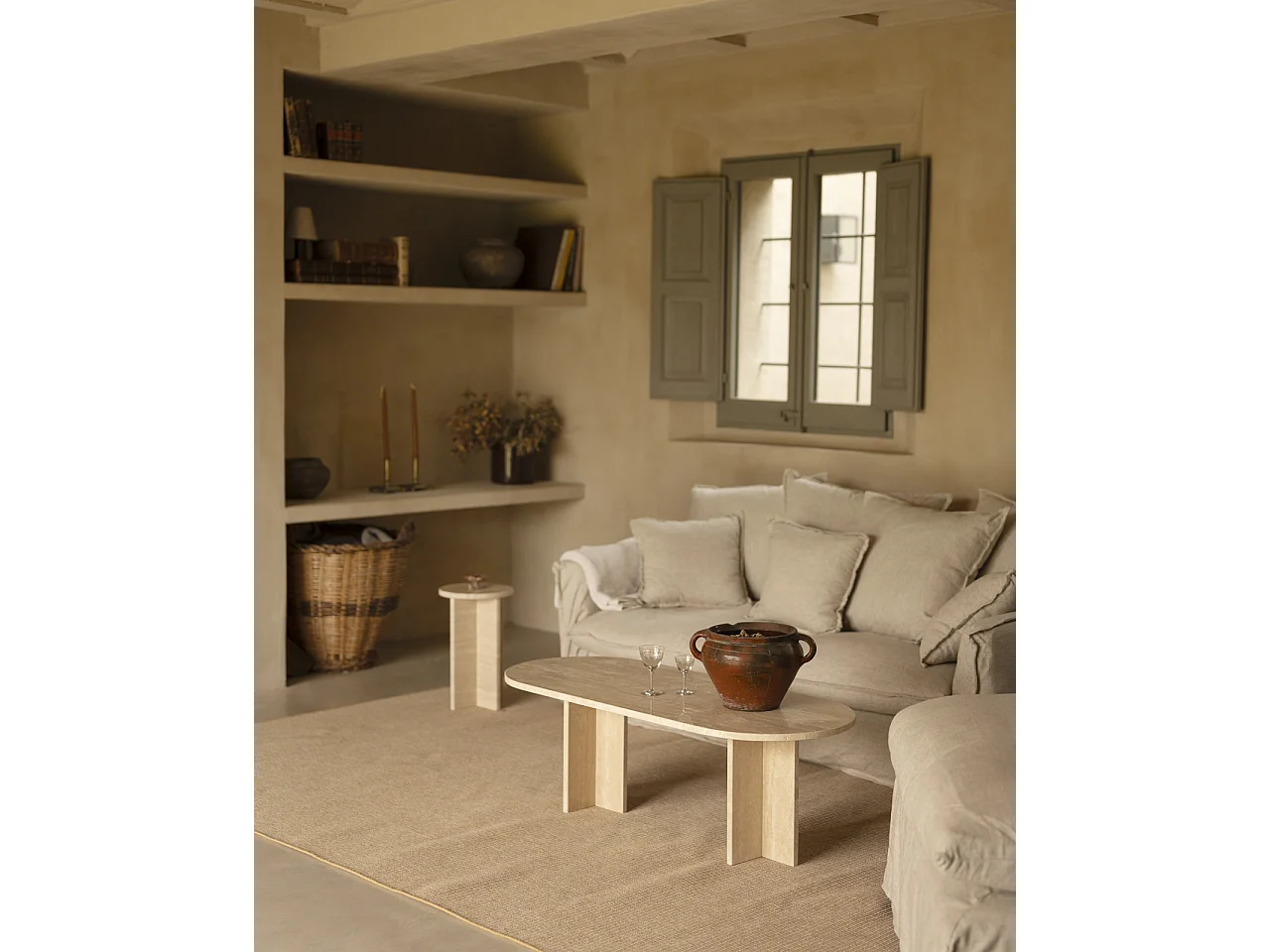 Tavolo ovale in marmo travertino 120x50cm