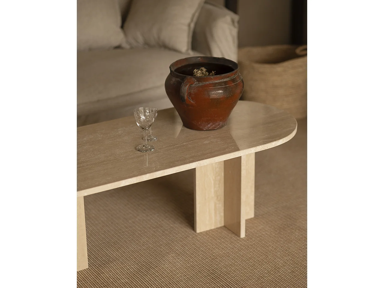 Tavolo ovale in marmo travertino 120x50cm