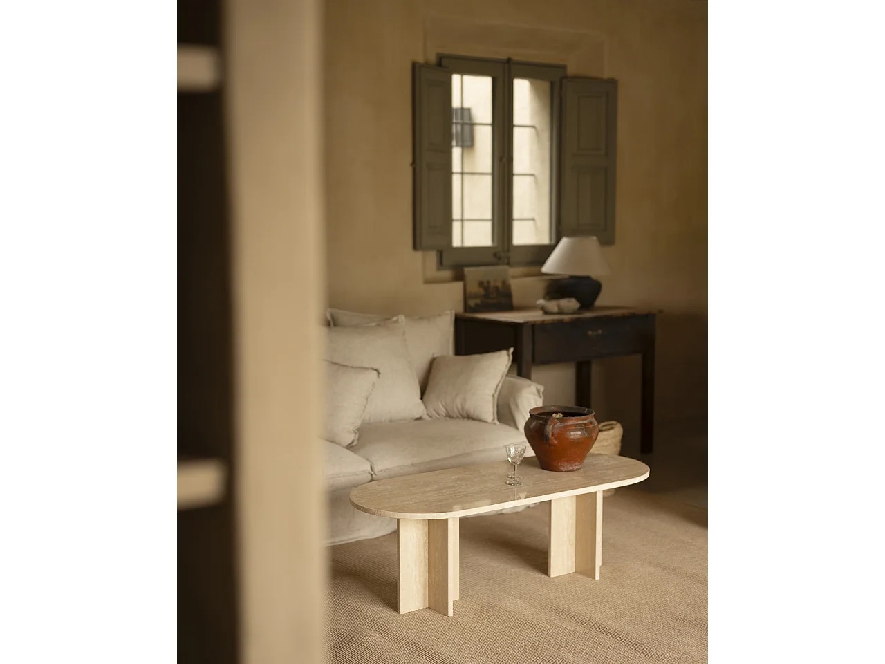 Tavolo ovale in marmo travertino 120x50cm