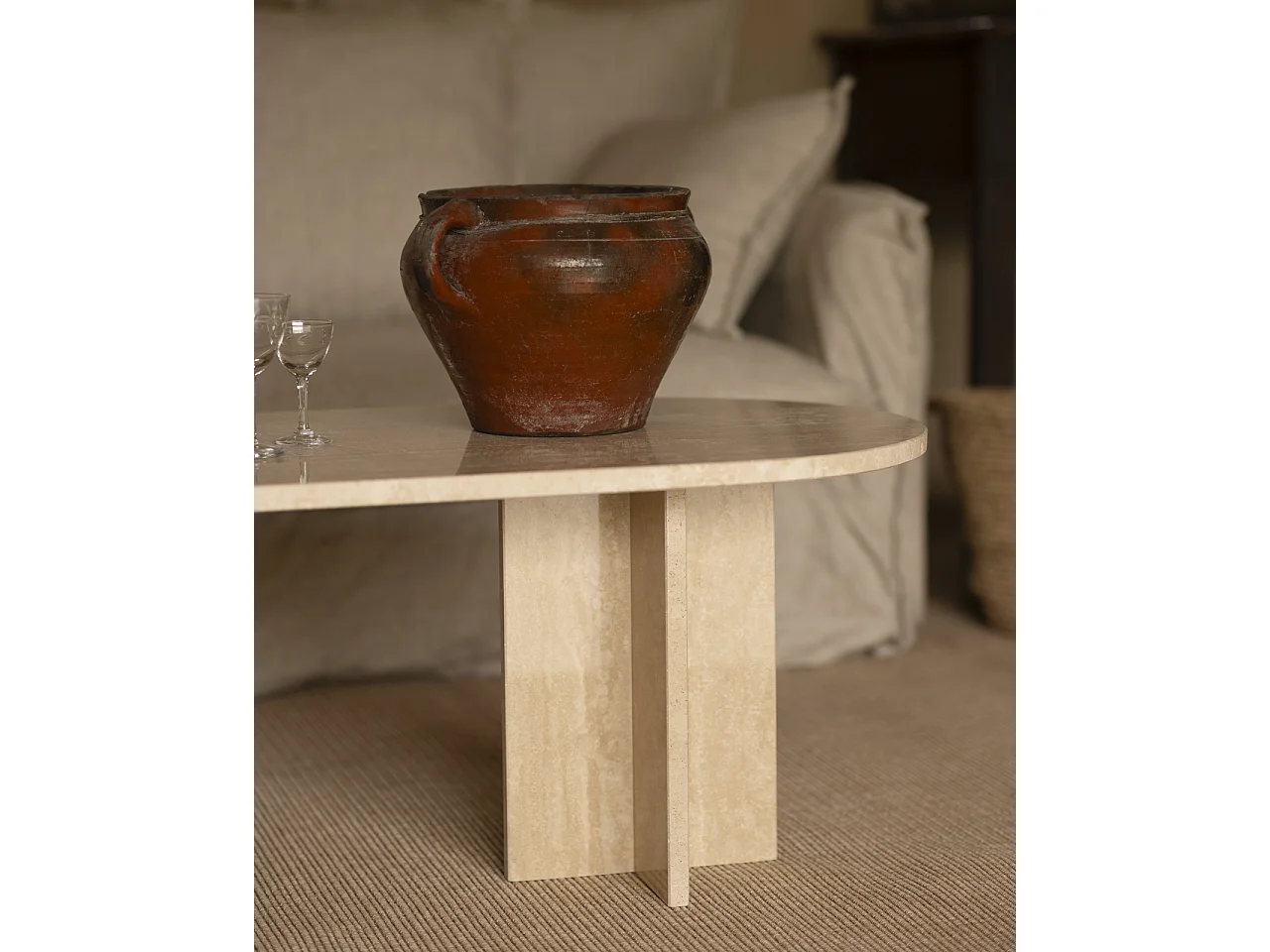 Tavolo ovale in marmo travertino 120x50cm