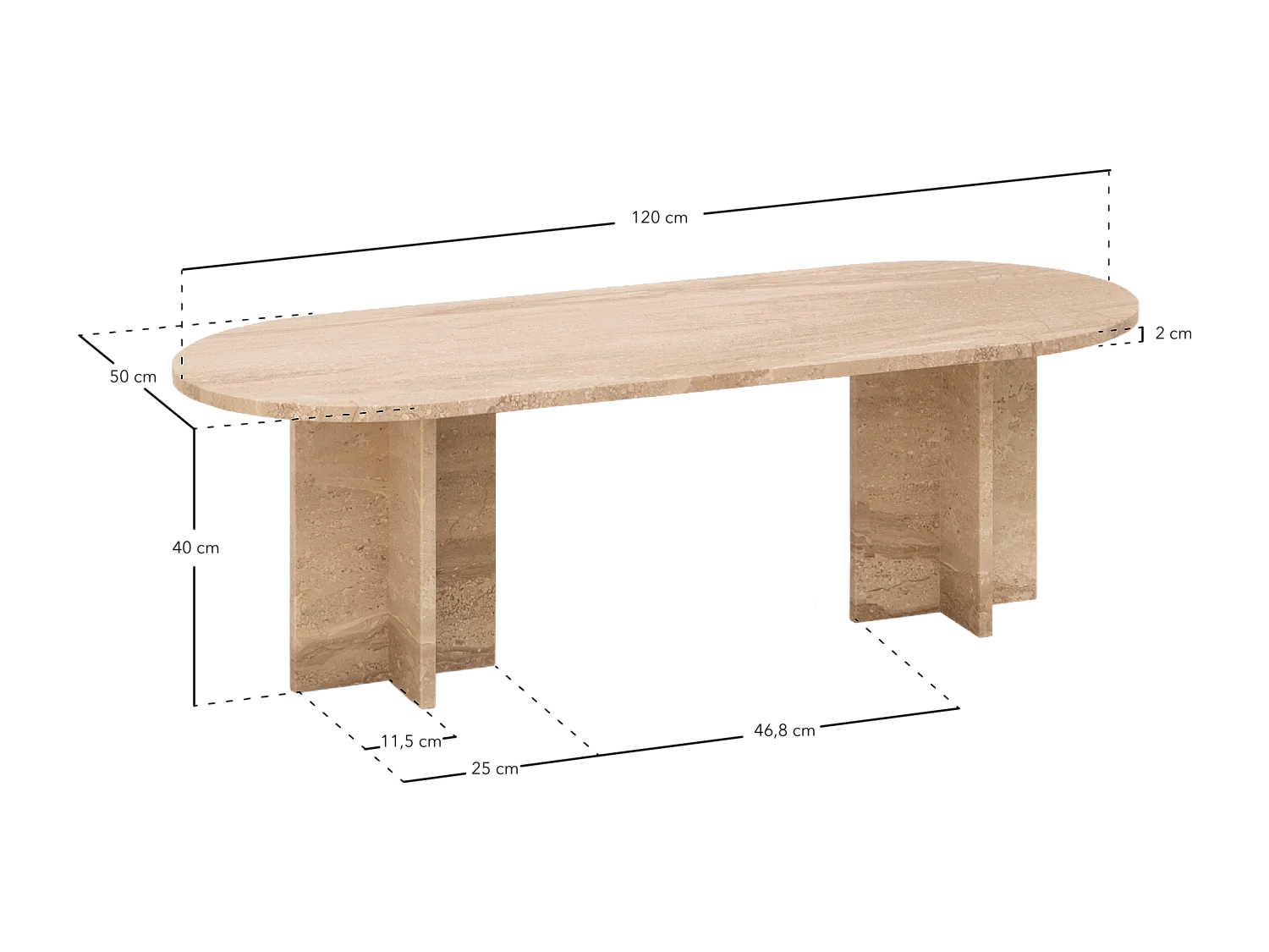 Tavolo ovale in marmo travertino 120x50cm