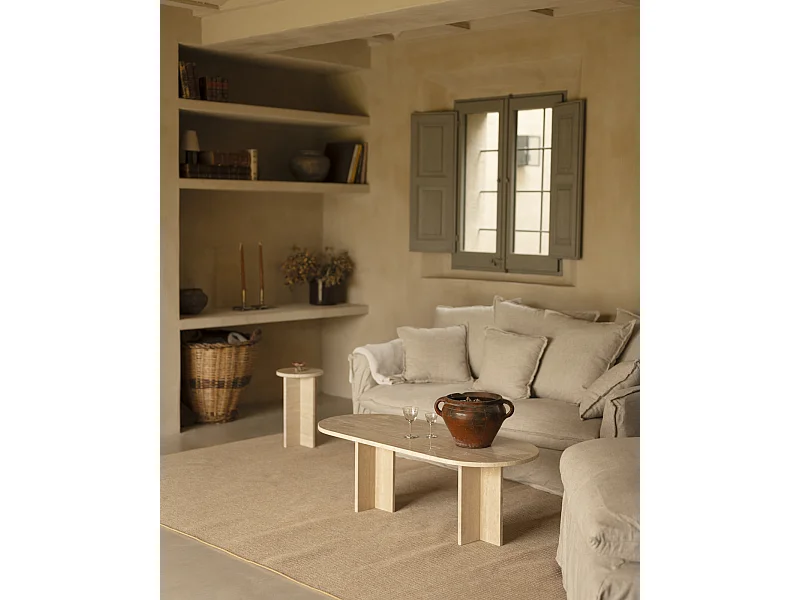 Mesa de centro de mármol travertino DECOWOOD de 120x50cm - TOSCANA - DECOWOOD