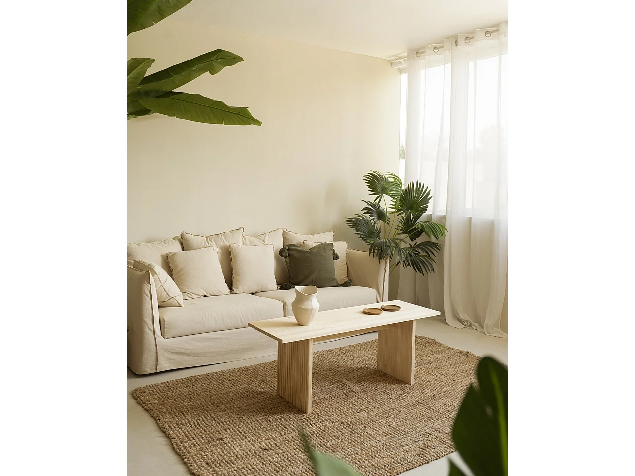 Tavolo basso rettangolare in legno massello in tono naturale 120x45cm - BALI - DECOWOOD