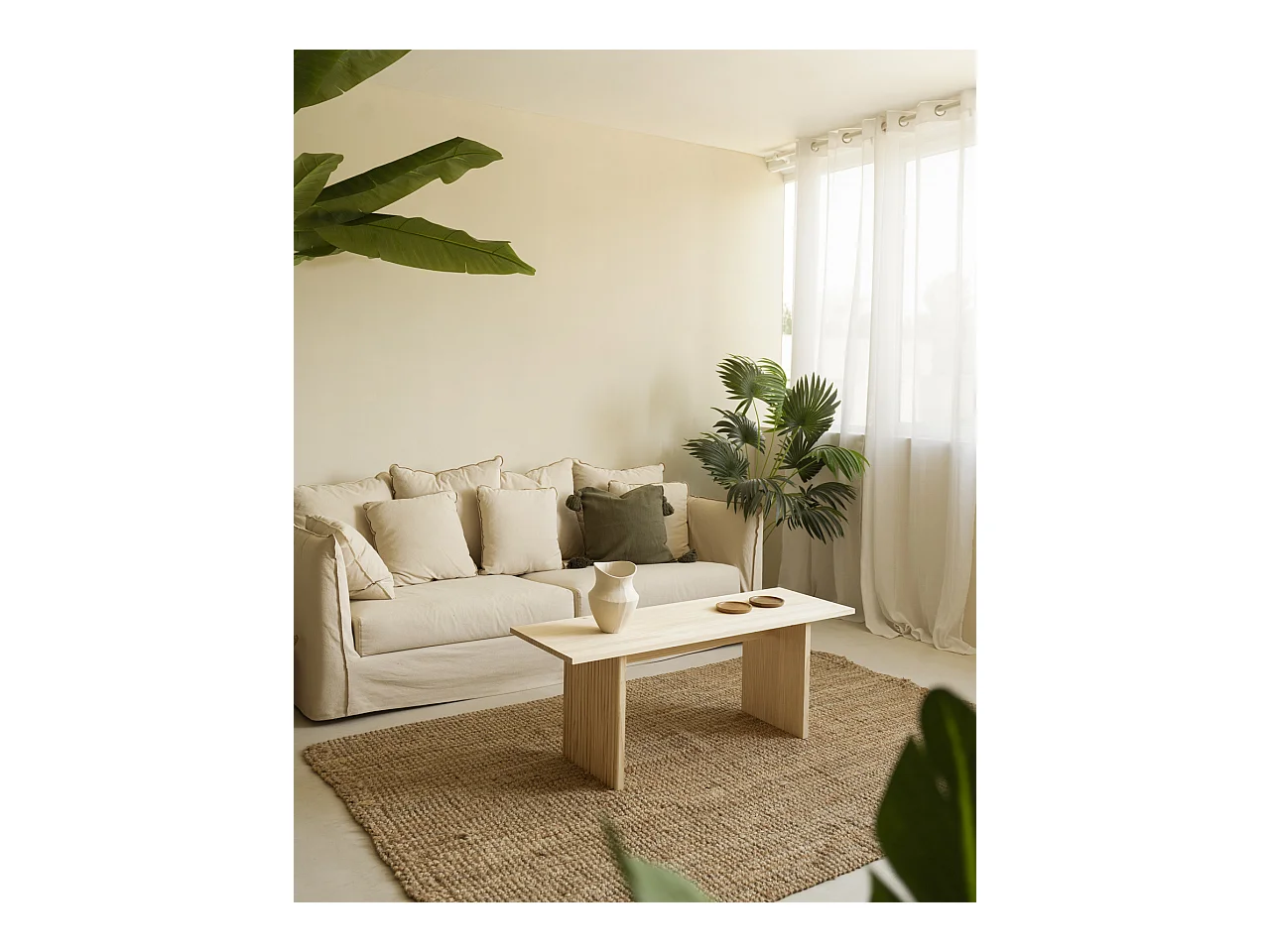 Table basse en bois de sapin naturel 120x45cm - BALI - DECOWOOD