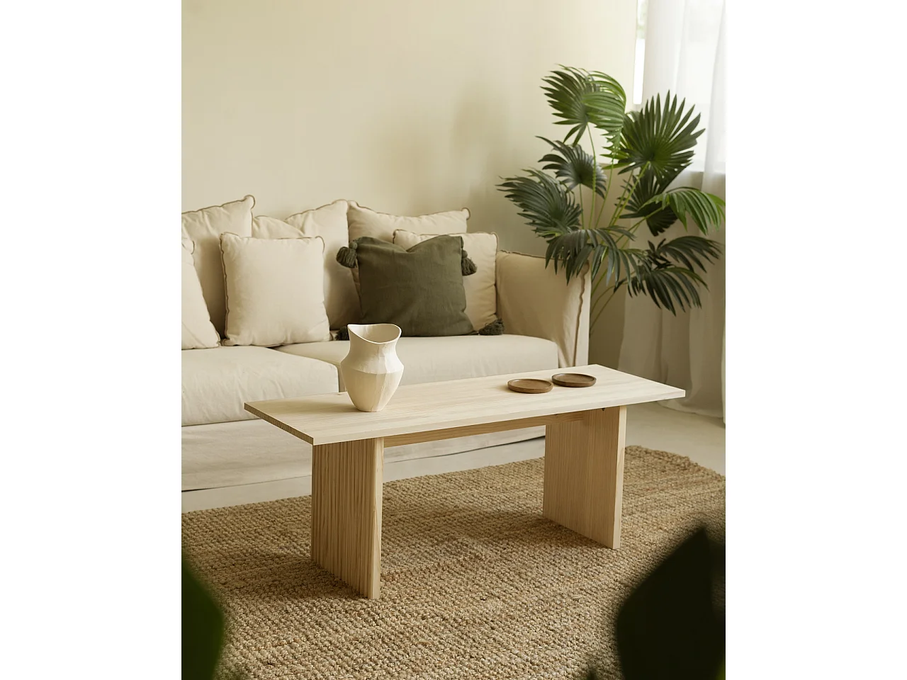 Table basse en bois de sapin naturel 120x45cm - BALI - DECOWOOD