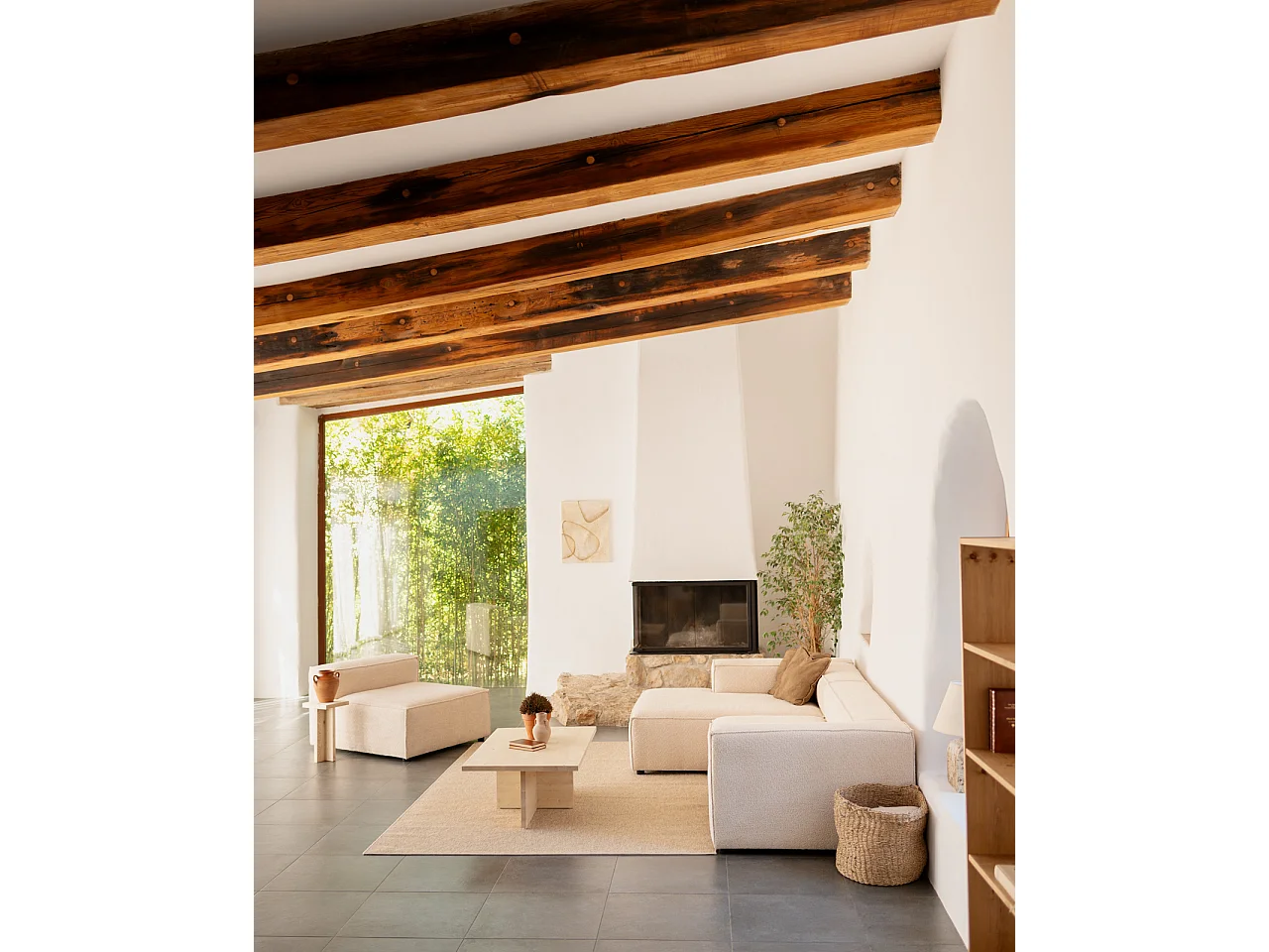 Mesa de centro de madera maciza en tono natural de 120x40cm - TENA - DECOWOOD