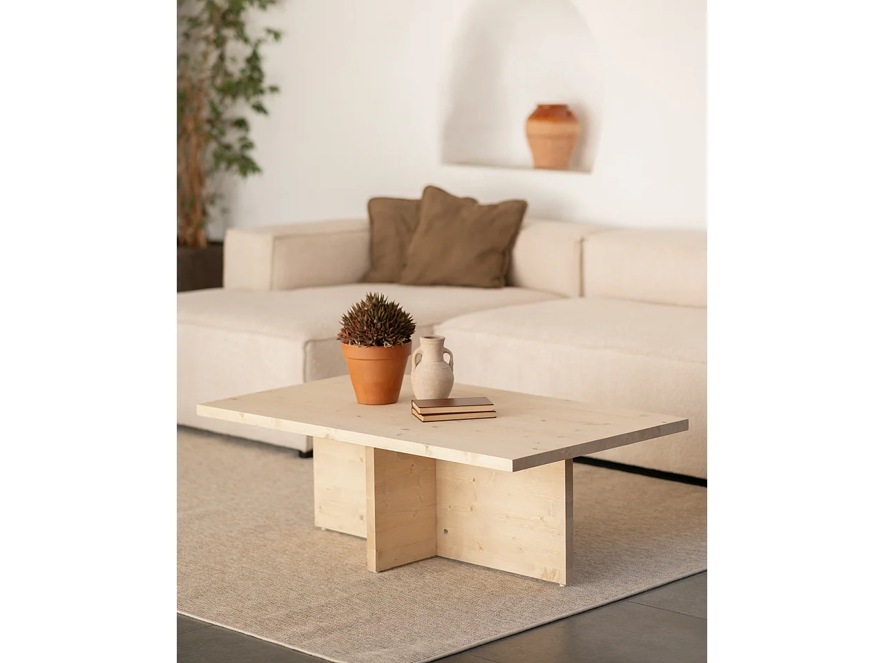 Tavolino in legno massiccio colore naturale 120x40cm - TENA - DECOWOOD