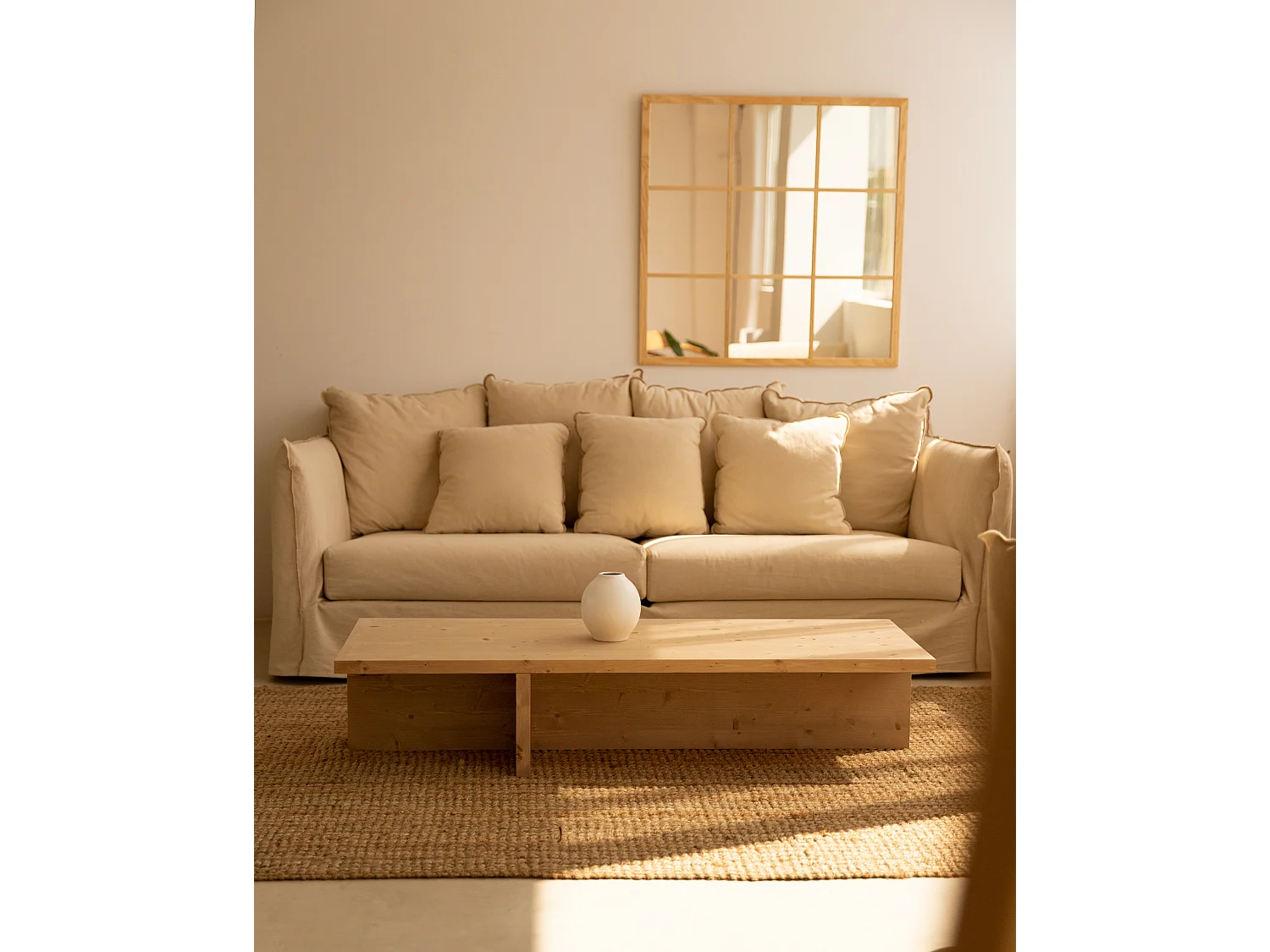 Tavolo basso rettangolare in legno massello tono marrone chiaro 123,5x27cm - SAM - DECOWOOD