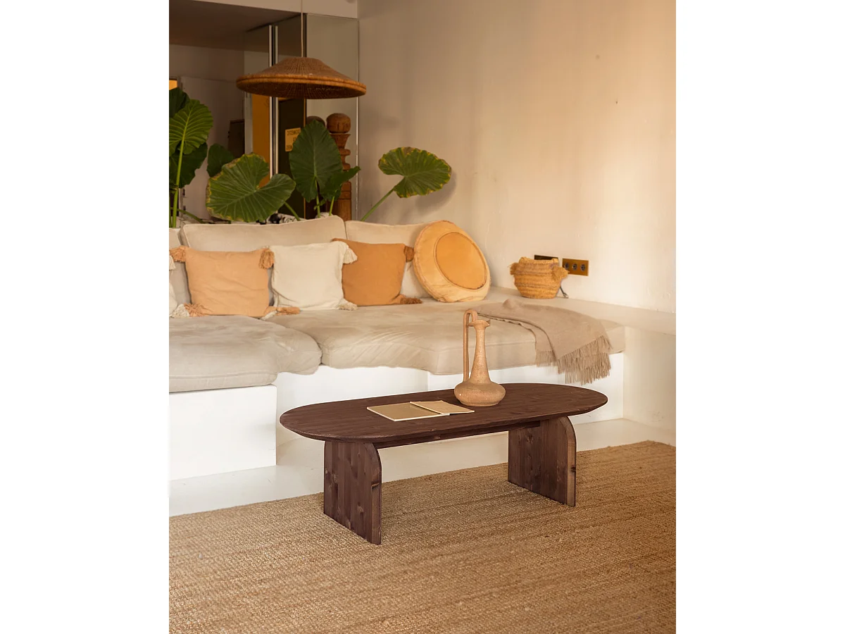 Mesa de centro ovalada de madera de abeto Decowood en color nogal de 100x35cm - BLOOM - DECOWOOD