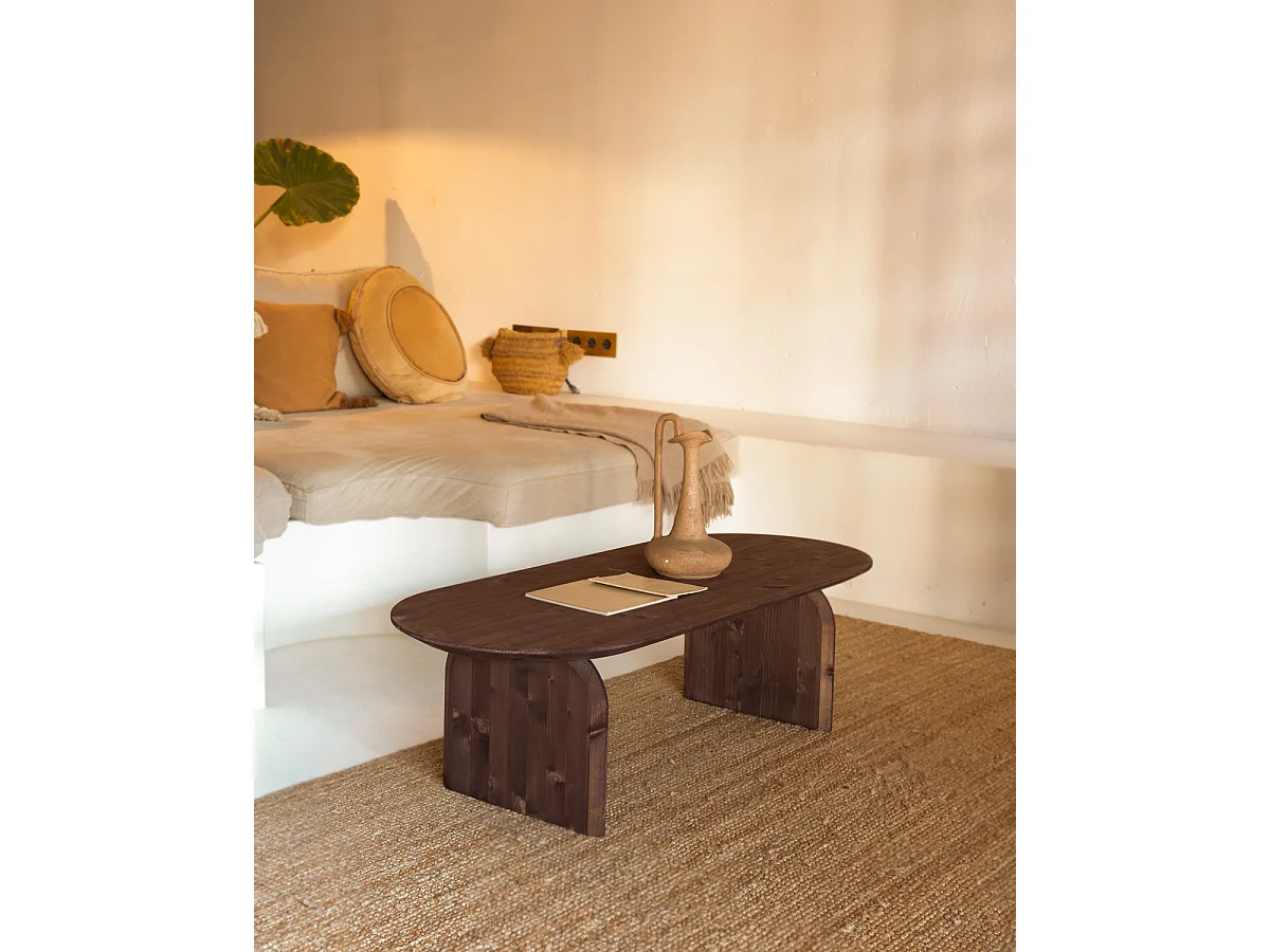 Mesa de centro ovalada de madera de abeto Decowood en color nogal de 100x35cm - BLOOM - DECOWOOD