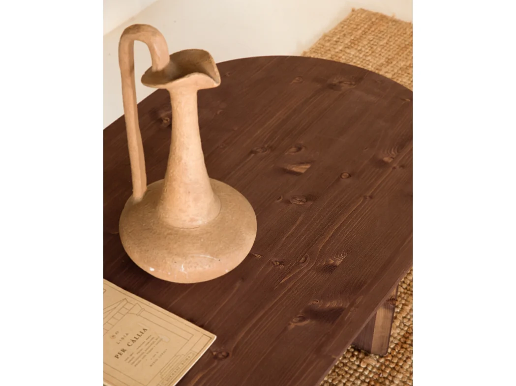 Mesa de centro ovalada de madera de abeto Decowood en color nogal de 100x35cm - BLOOM - DECOWOOD